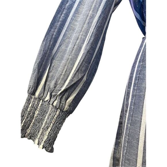 Mlle Gabrielle Blue Striped Belted Button Up Shirt Dress Coastal Minimalist - Picture 7 of 12